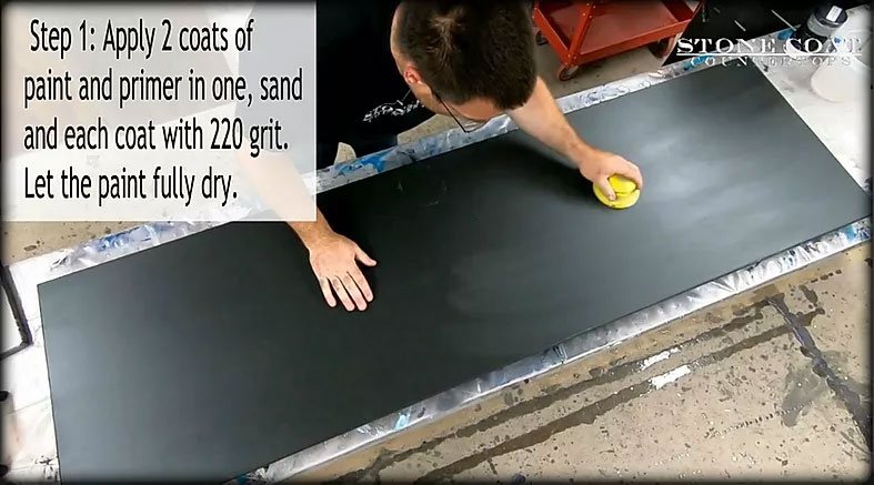 Applying Two Coats of Primer Paint to Prepare Countertop for Marble Epoxy