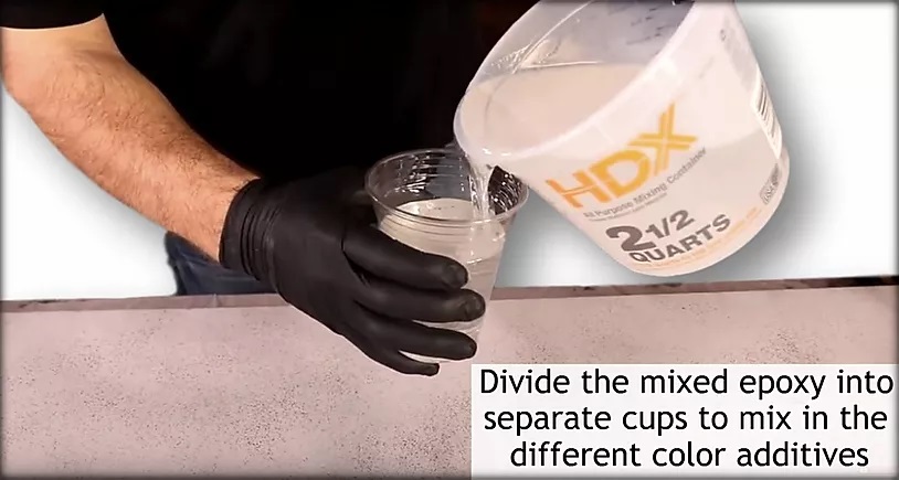 Divide the mixed epoxy into separate cups