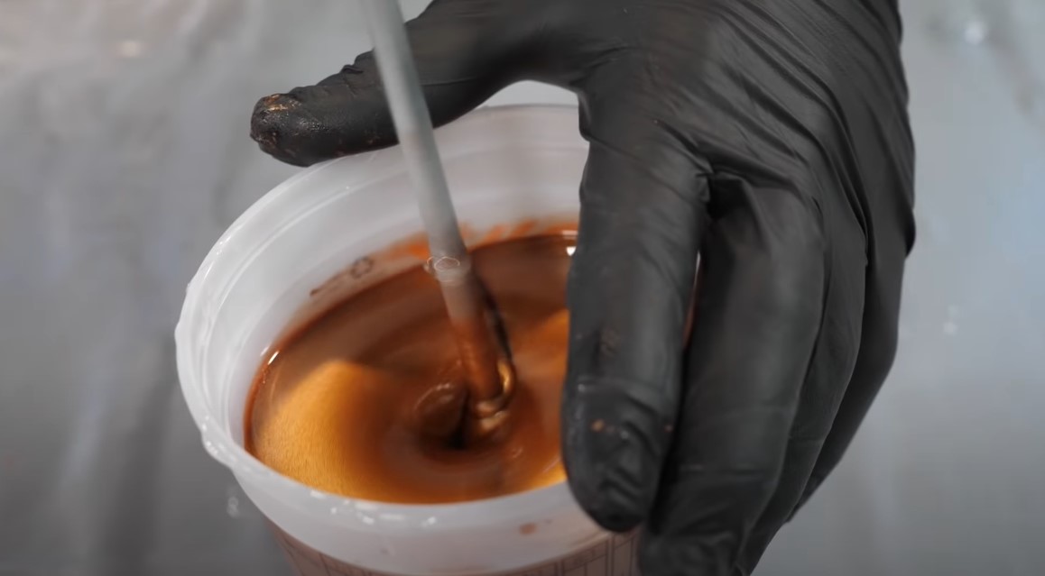 mixing metallic epoxy with a power drill