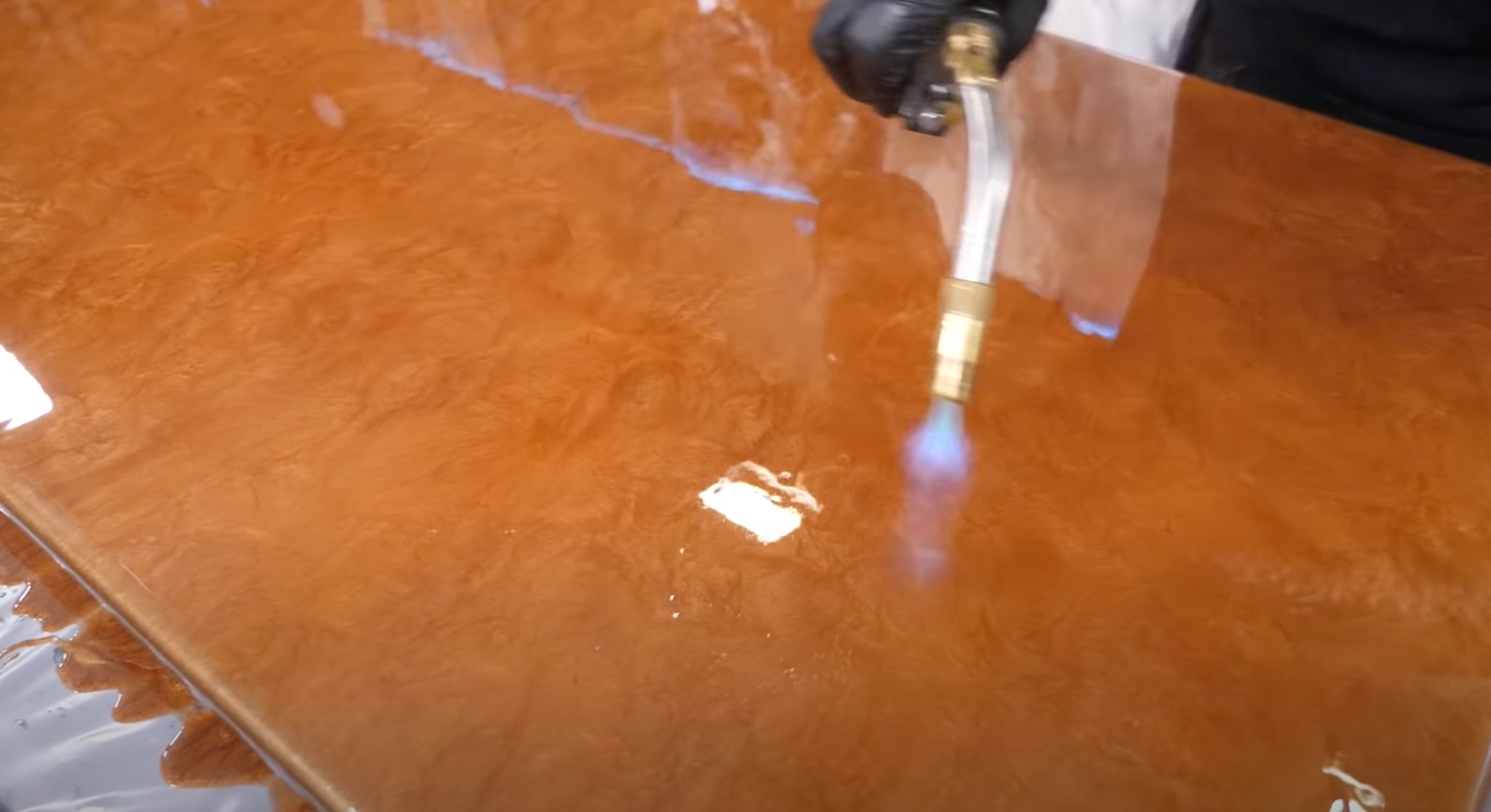 torching epoxy countertop to remove air bubbles